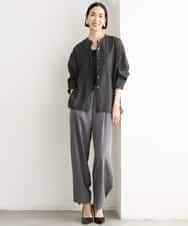 FMBJD02260 MICHEL KLEIN(ミッシェルクラン) シアーシャンブレーバンドカラーシャツ ブラック