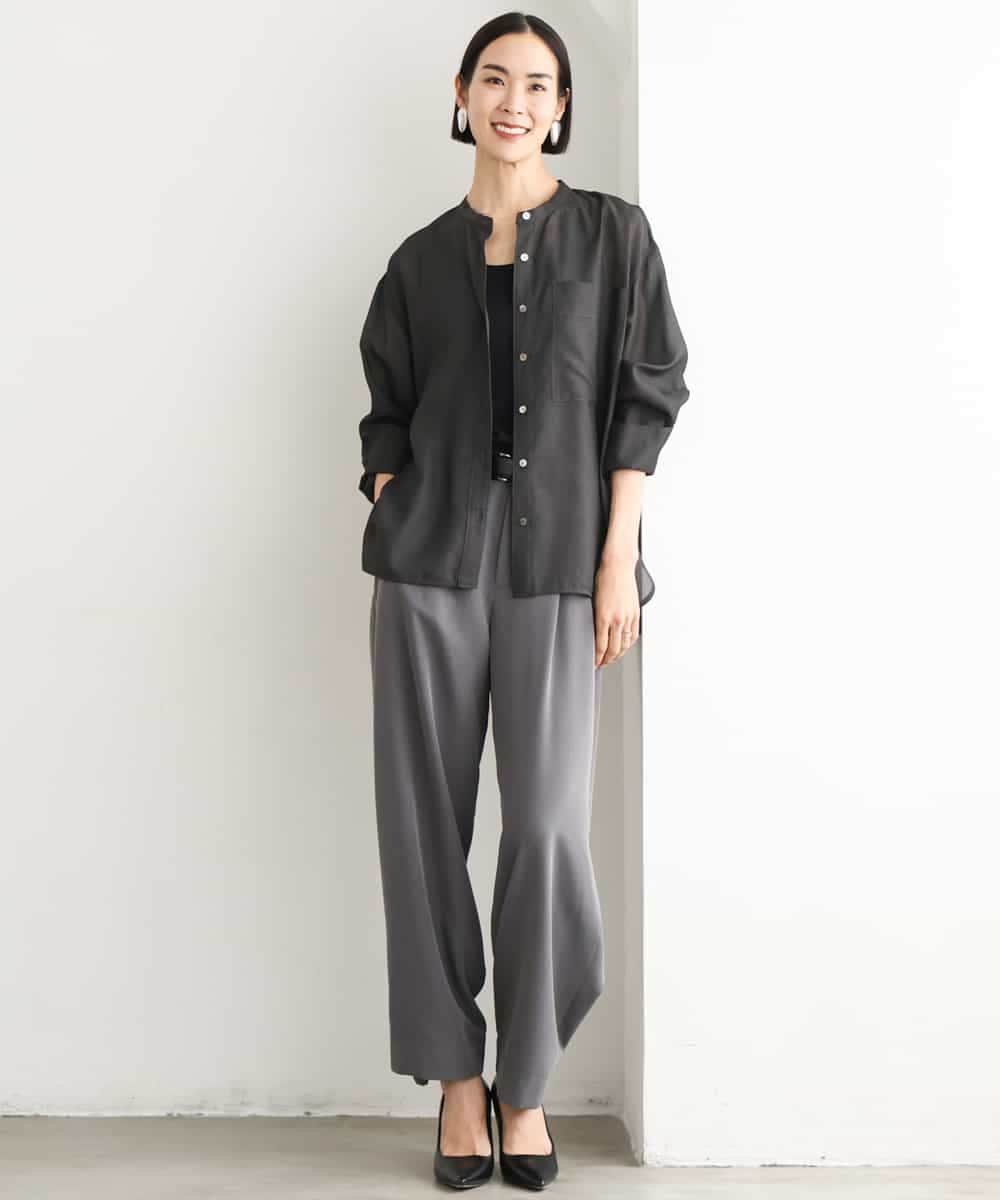 FMBJD02260 MICHEL KLEIN(ミッシェルクラン) シアーシャンブレーバンドカラーシャツ ブラック