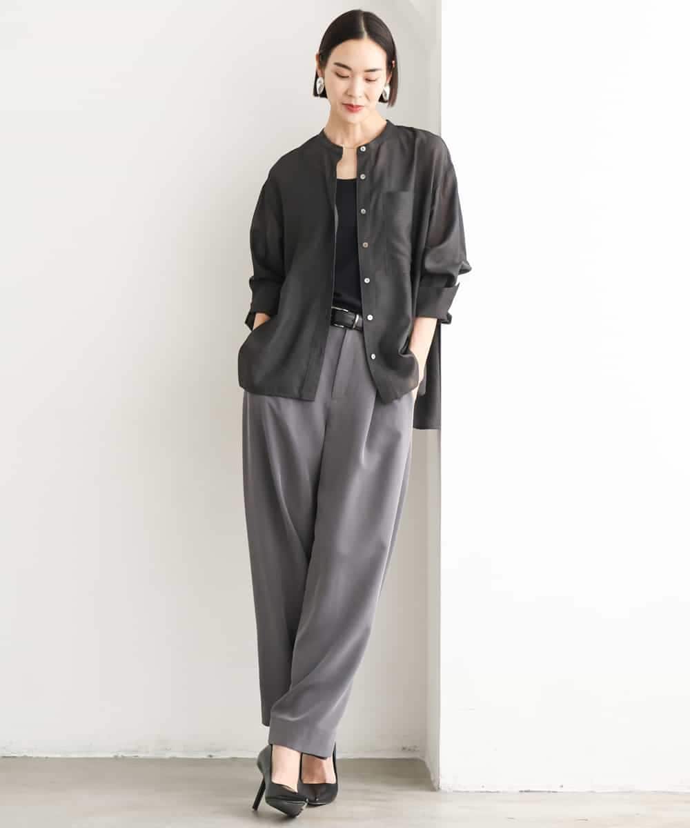 FMBJD02260 MICHEL KLEIN(ミッシェルクラン) シアーシャンブレーバンドカラーシャツ ブラック