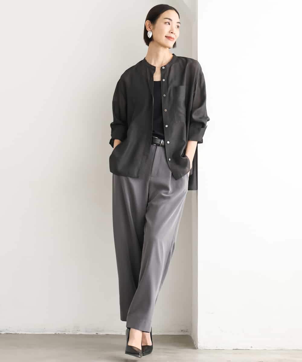 FMBJD02260 MICHEL KLEIN(ミッシェルクラン) シアーシャンブレーバンドカラーシャツ ブラック