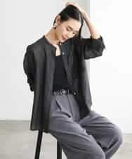 FMBJD02260 MICHEL KLEIN(ミッシェルクラン) シアーシャンブレーバンドカラーシャツ ブラック