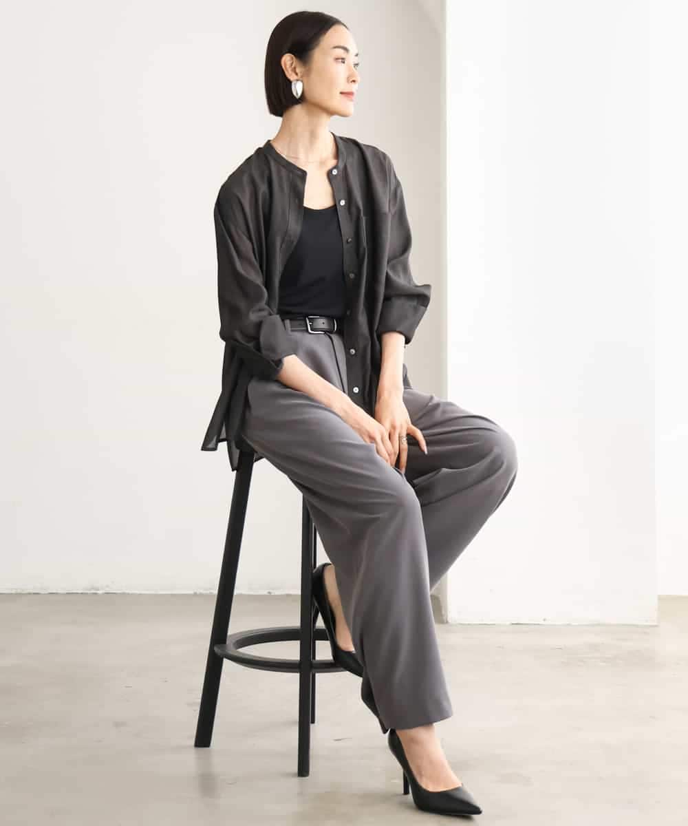 FMBJD02260 MICHEL KLEIN(ミッシェルクラン) シアーシャンブレーバンドカラーシャツ ブラック