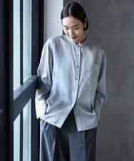FMBJD02260 MICHEL KLEIN(ミッシェルクラン) シアーシャンブレーバンドカラーシャツ ブラック