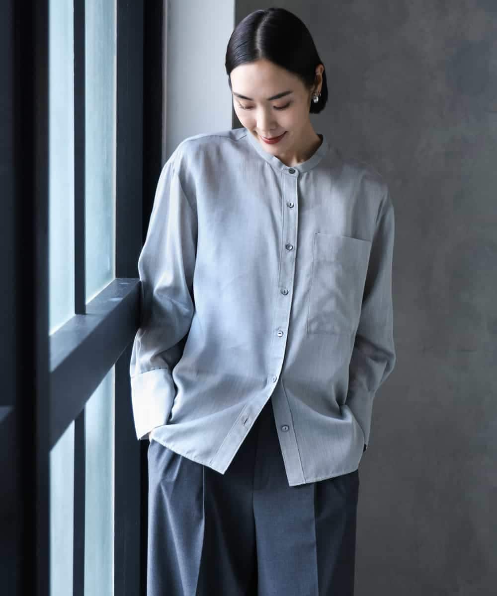 FMBJD02260 MICHEL KLEIN(ミッシェルクラン) シアーシャンブレーバンドカラーシャツ ブラック