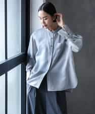 FMBJD02260 MICHEL KLEIN(ミッシェルクラン) シアーシャンブレーバンドカラーシャツ ブラック