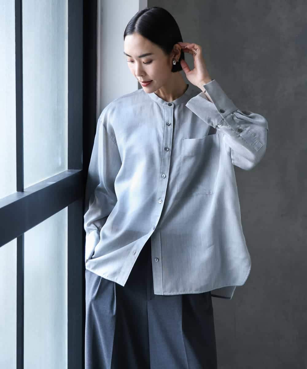 FMBJD02260 MICHEL KLEIN(ミッシェルクラン) シアーシャンブレーバンドカラーシャツ ブラック