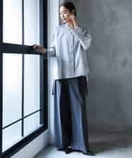 FMBJD02260 MICHEL KLEIN(ミッシェルクラン) シアーシャンブレーバンドカラーシャツ ブラック