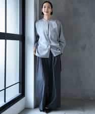 FMBJD02260 MICHEL KLEIN(ミッシェルクラン) シアーシャンブレーバンドカラーシャツ ブラック