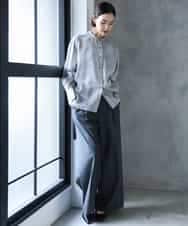 FMBJD02260 MICHEL KLEIN(ミッシェルクラン) シアーシャンブレーバンドカラーシャツ ブラック