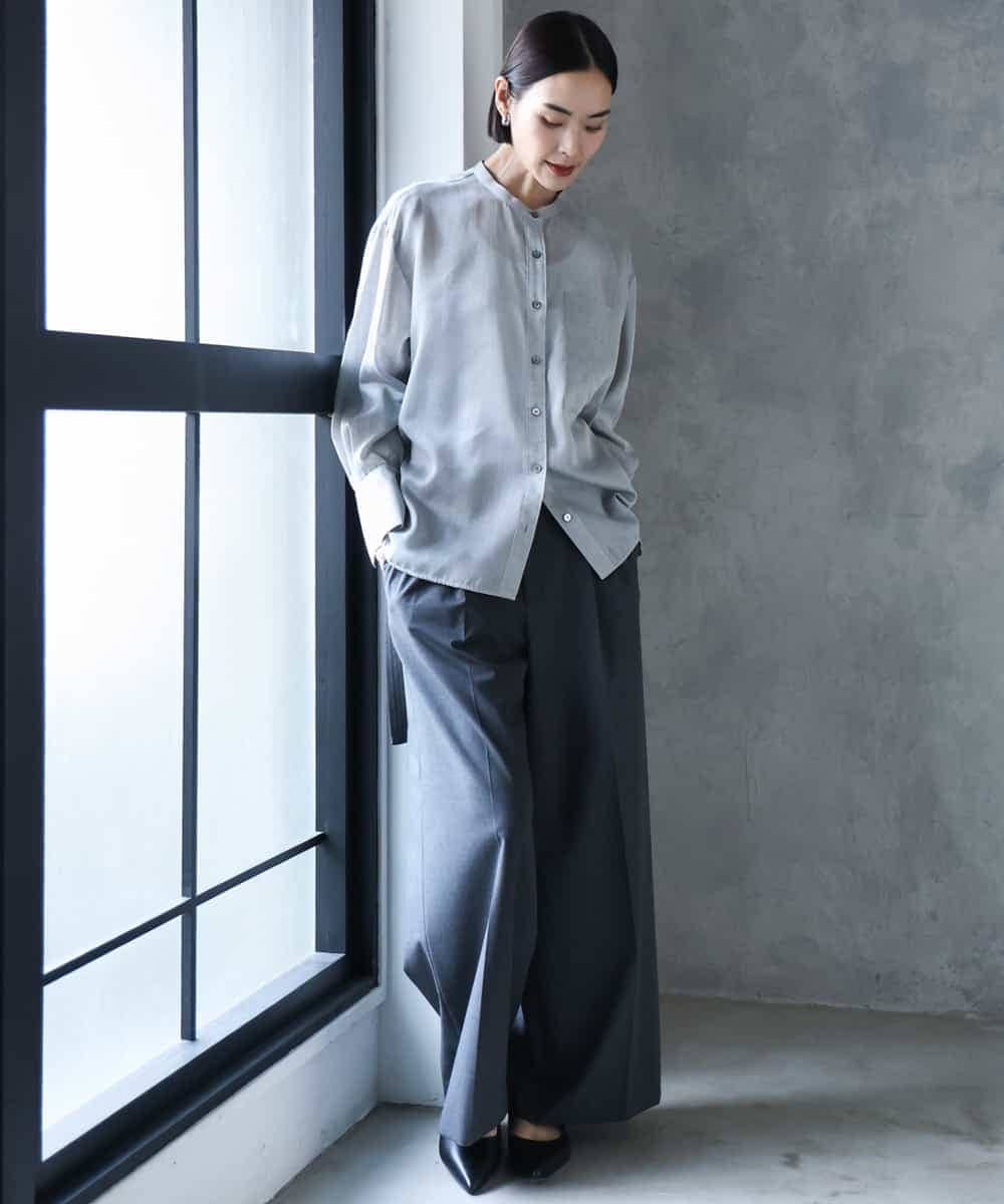 FMBJD02260 MICHEL KLEIN(ミッシェルクラン) シアーシャンブレーバンドカラーシャツ ブラック