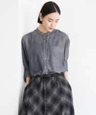 FMBJD02260 MICHEL KLEIN(ミッシェルクラン) シアーシャンブレーバンドカラーシャツ ブラック