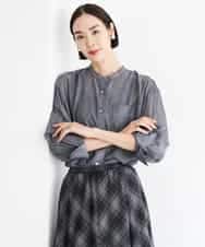 FMBJD02260 MICHEL KLEIN(ミッシェルクラン) シアーシャンブレーバンドカラーシャツ ブラック