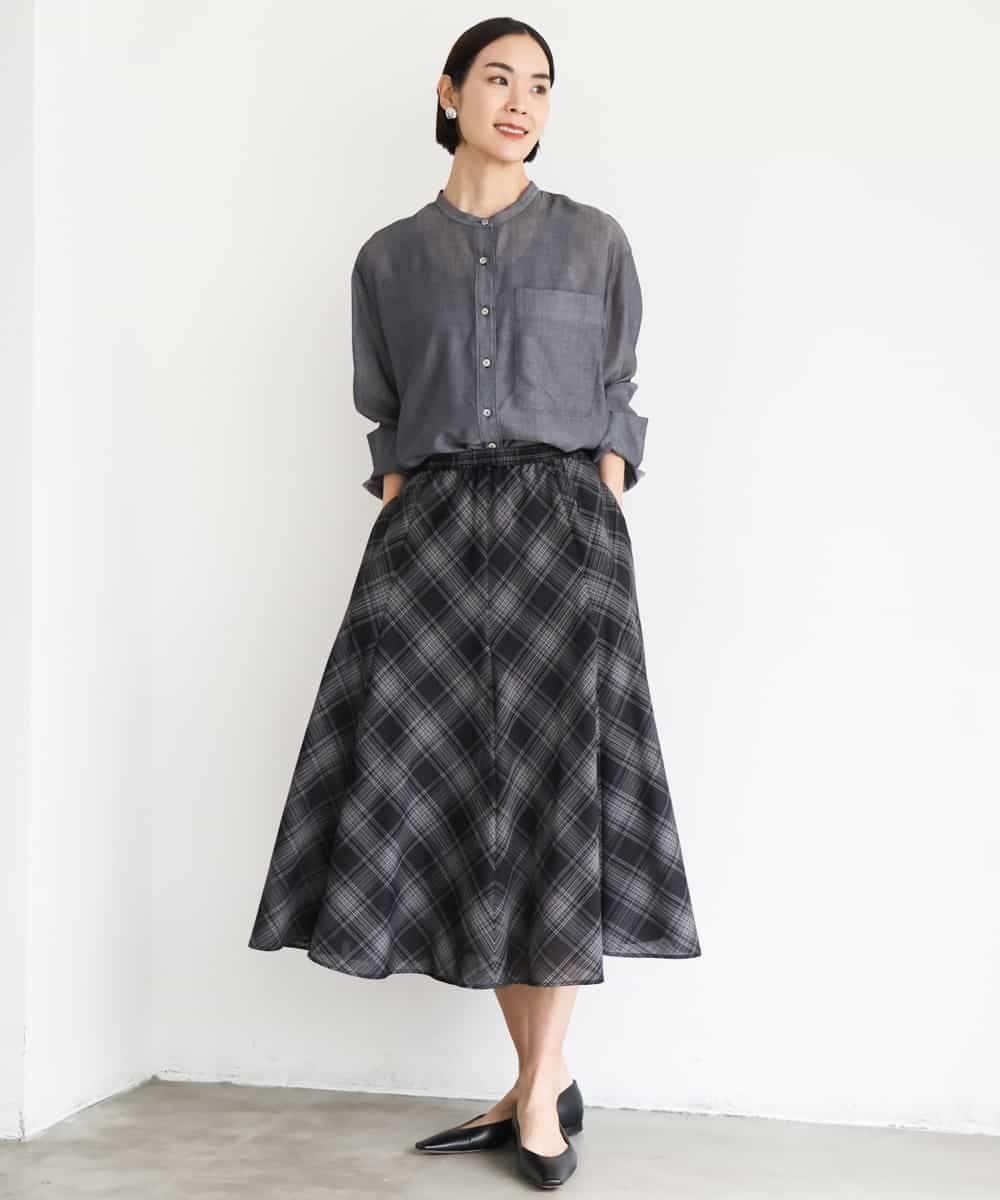 FMBJD02260 MICHEL KLEIN(ミッシェルクラン) シアーシャンブレーバンドカラーシャツ ブラック
