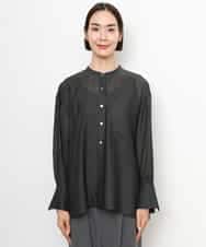 FMBJD02260 MICHEL KLEIN(ミッシェルクラン) シアーシャンブレーバンドカラーシャツ ブラック