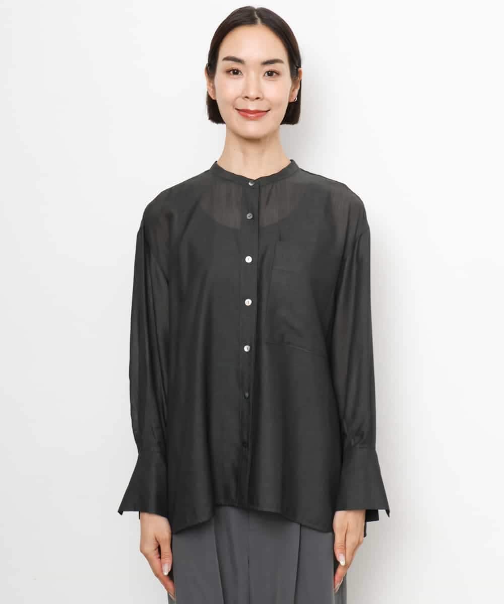 FMBJD02260 MICHEL KLEIN(ミッシェルクラン) シアーシャンブレーバンドカラーシャツ ブラック