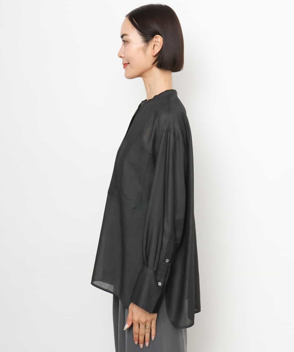FMBJD02260 MICHEL KLEIN(ミッシェルクラン) シアーシャンブレーバンドカラーシャツ ブラック