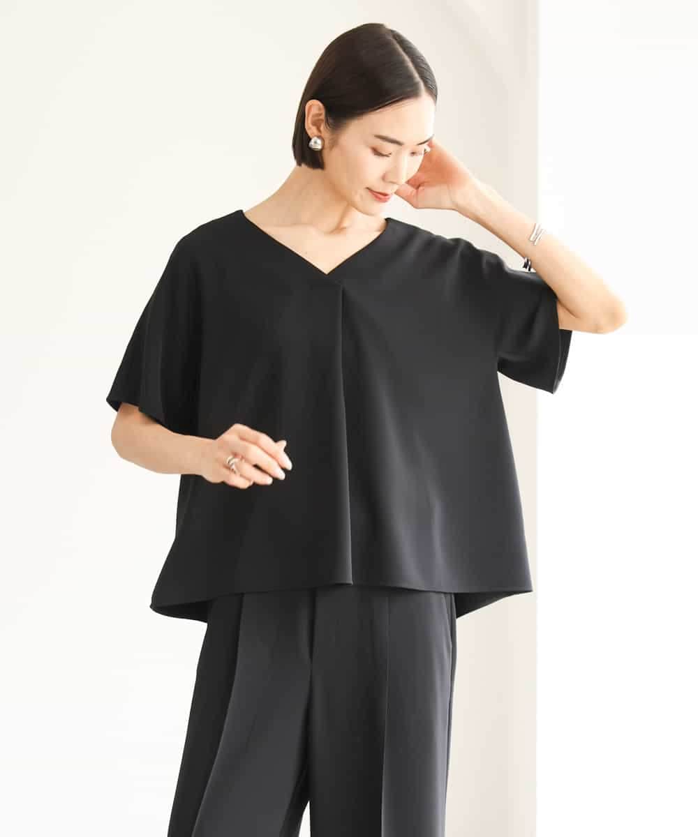 FMBJD03200 MICHEL KLEIN(ミッシェルクラン) [セットアップ対応]Vネックフレアブラウス ブラック