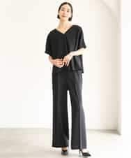 FMBJD03200 MICHEL KLEIN(ミッシェルクラン) [セットアップ対応]Vネックフレアブラウス ブラック