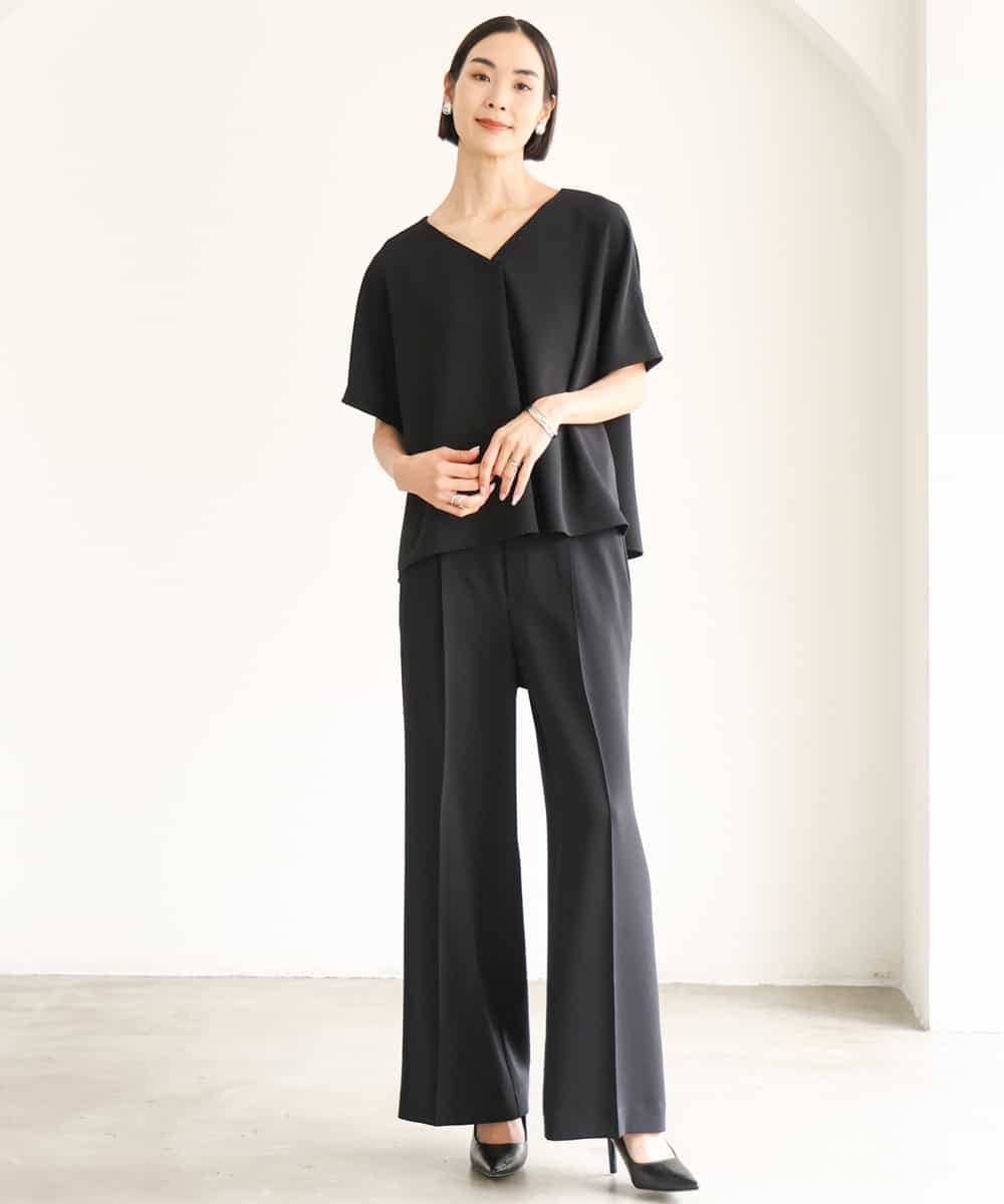 FMBJD03200 MICHEL KLEIN(ミッシェルクラン) [セットアップ対応]Vネックフレアブラウス ブラック