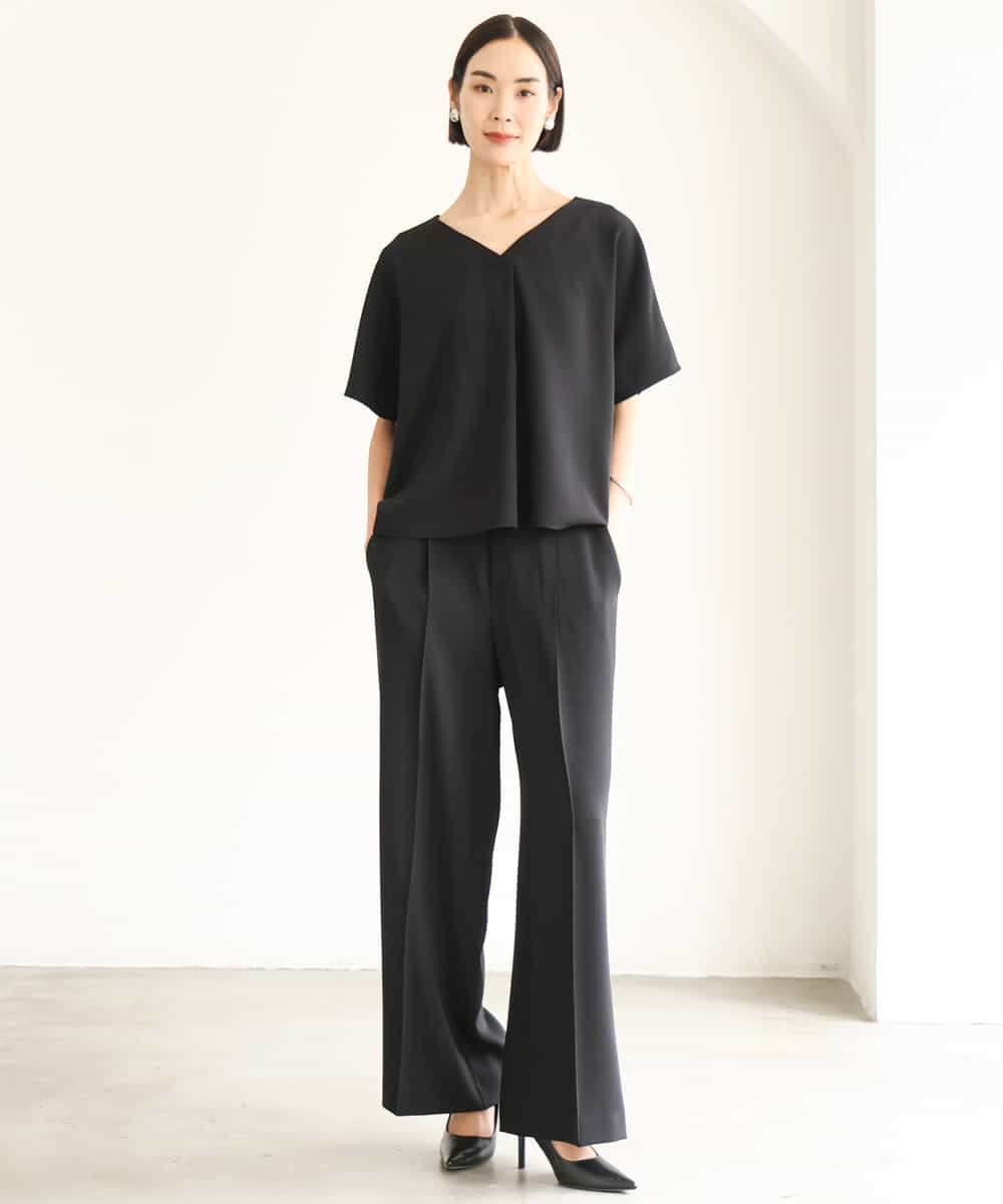FMBJD03200 MICHEL KLEIN(ミッシェルクラン) [セットアップ対応]Vネックフレアブラウス ブラック
