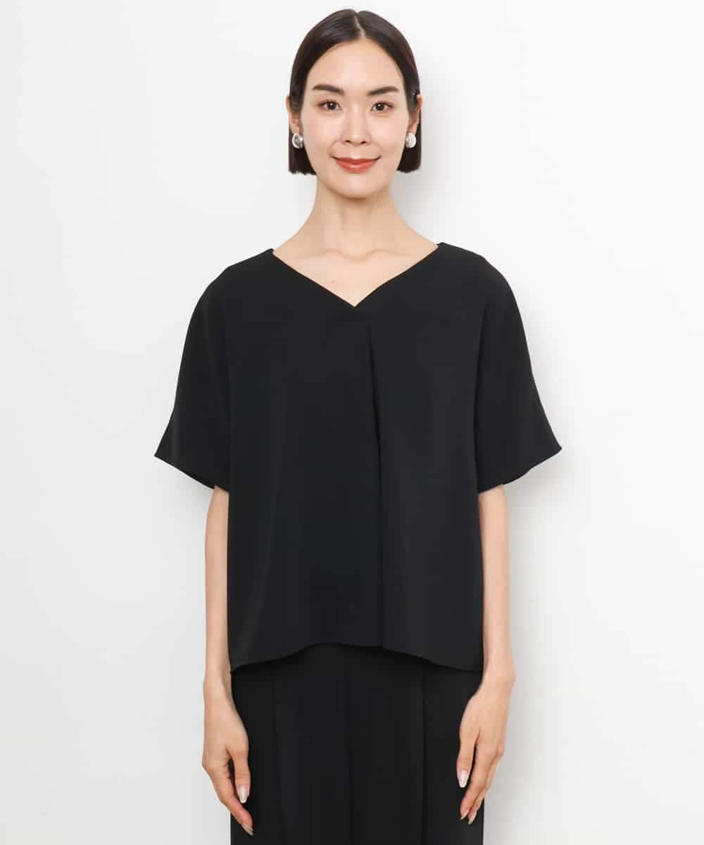 FMBJD03200 MICHEL KLEIN(ミッシェルクラン) [セットアップ対応]Vネックフレアブラウス ブラック