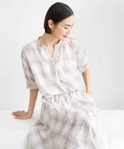 FMBJD05280 MICHEL KLEIN [セットアップ対応]シアーチェックフレアブラウス