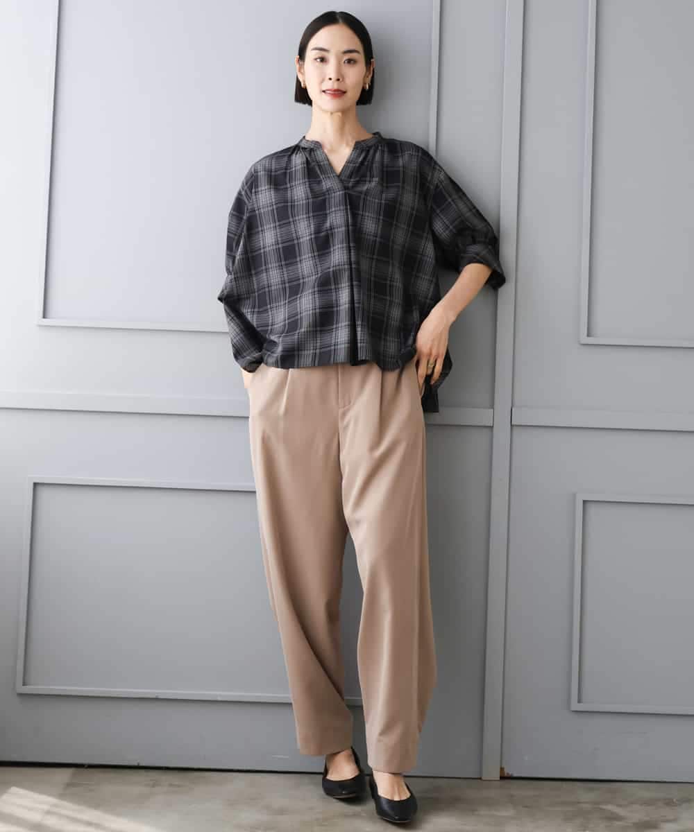 FMBJD05280 MICHEL KLEIN(ミッシェルクラン) [セットアップ対応]シアーチェックフレアブラウス ホワイト