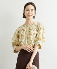 FMBJS10250 MICHEL KLEIN(ミッシェルクラン) [セットアップ対応]ポピープリントブラウス（オリジナルプリント） イエロー系(82)