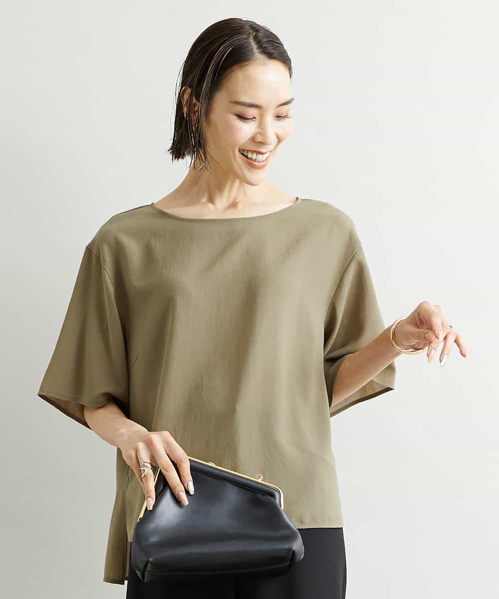 FMBJS11180 MICHEL KLEIN(ミッシェルクラン) [定番素材]サイドスリットポプリンブラウス グリーン(35)