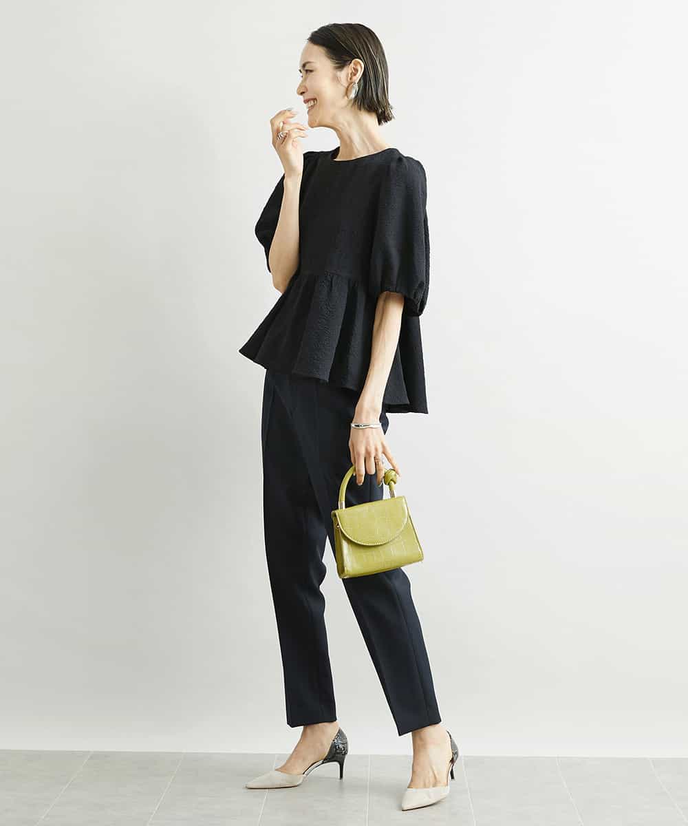 FMBJS12190 MICHEL KLEIN(ミッシェルクラン) [1枚着としておすすめ/セットアップ対応]ボリュームスリーブペプラムブラウス ブラウン(87)