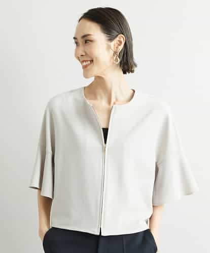 FMBJS13210 MICHEL KLEIN [セットアップ対応/機能素材]ラッフルスリーブジャージーブラウス