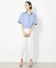 FMBJV06230 MICHEL KLEIN(ミッシェルクラン) ストライプコンパクトシャツブラウス ライトブルー(50)