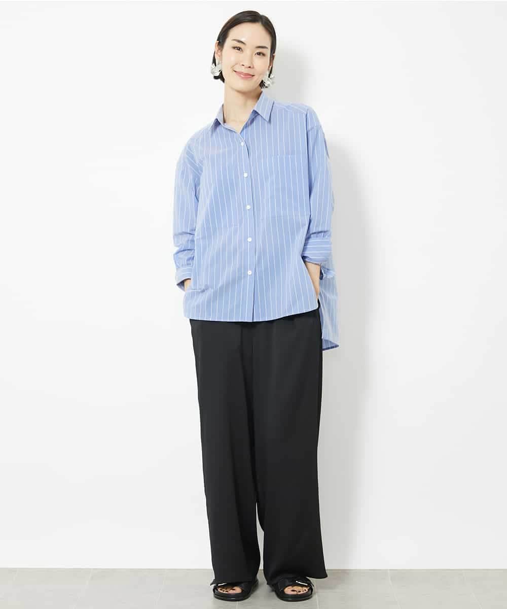 FMBJV07270 MICHEL KLEIN(ミッシェルクラン) ストライプシャツブラウス ライトブルー(50)
