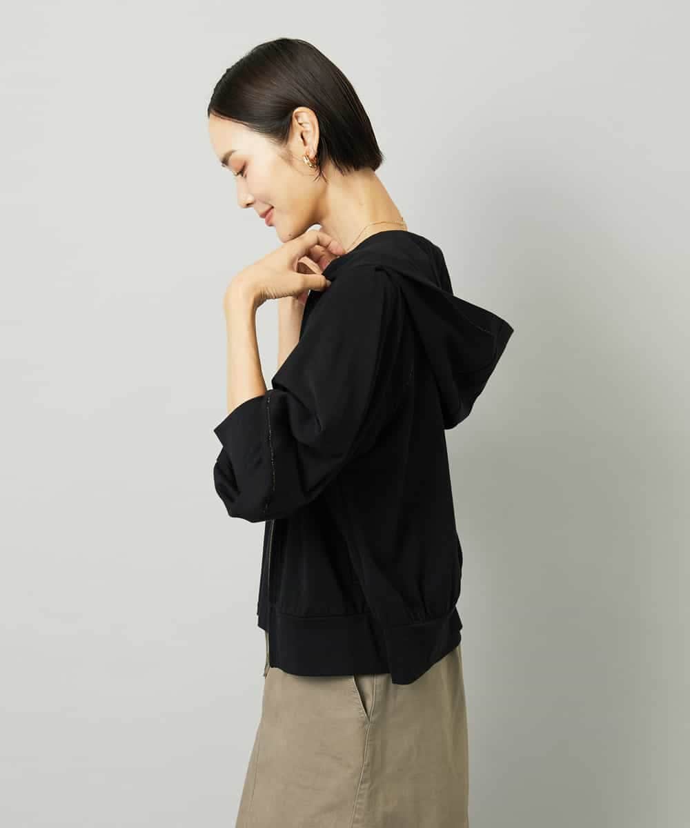 FMCAD04270 MICHEL KLEIN(ミッシェルクラン) シアー裏毛アクセントラメパーカー ブラック