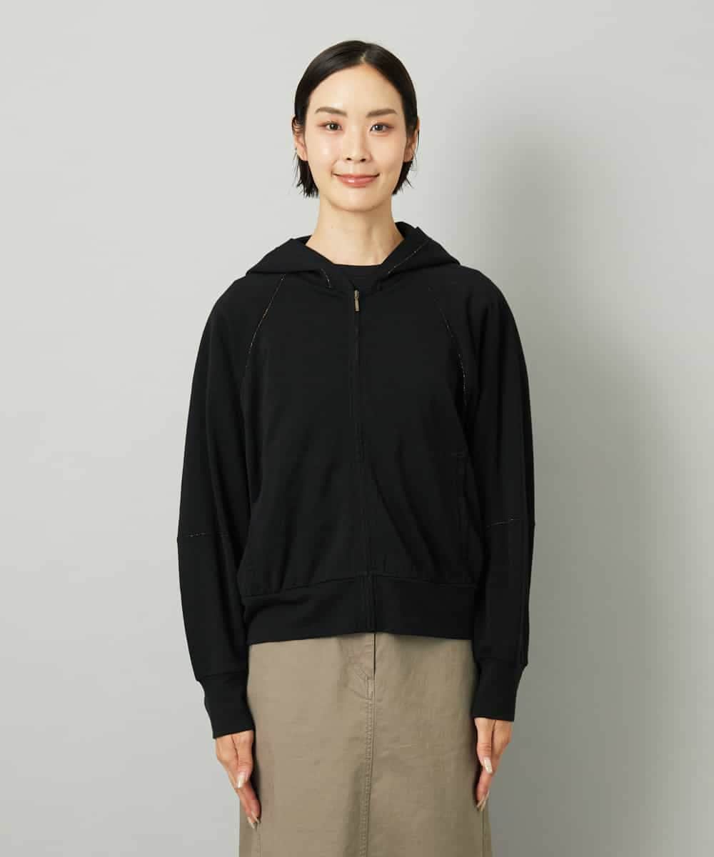 FMCAD04270 MICHEL KLEIN(ミッシェルクラン) シアー裏毛アクセントラメパーカー ブラック