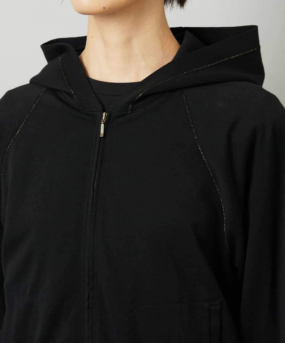 FMCAD04270 MICHEL KLEIN(ミッシェルクラン) シアー裏毛アクセントラメパーカー ブラック