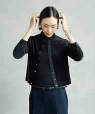 FMCAD16200 MICHEL KLEIN(ミッシェルクラン) シアーベロアクルーネックカーディガン ダークグレー