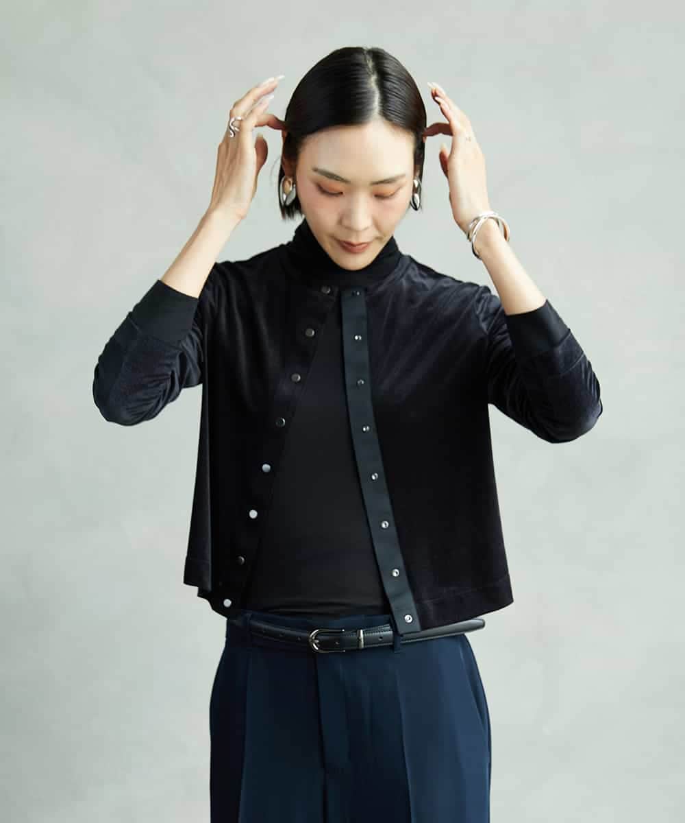 FMCAD16200 MICHEL KLEIN(ミッシェルクラン) シアーベロアクルーネックカーディガン ダークグレー
