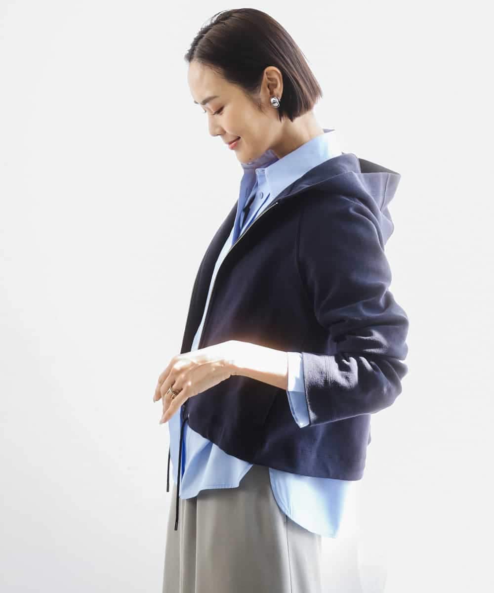 FMCGD03270 MICHEL KLEIN(ミッシェルクラン) オーガニックコットン パイルパーカー ネイビー