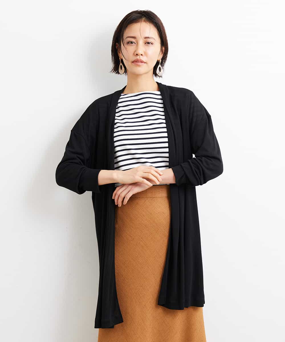 FMCGS01180 MICHEL KLEIN(ミッシェルクラン) [軽めの羽織として]サイドスリットフライスロングカーディガン ブラック(94)