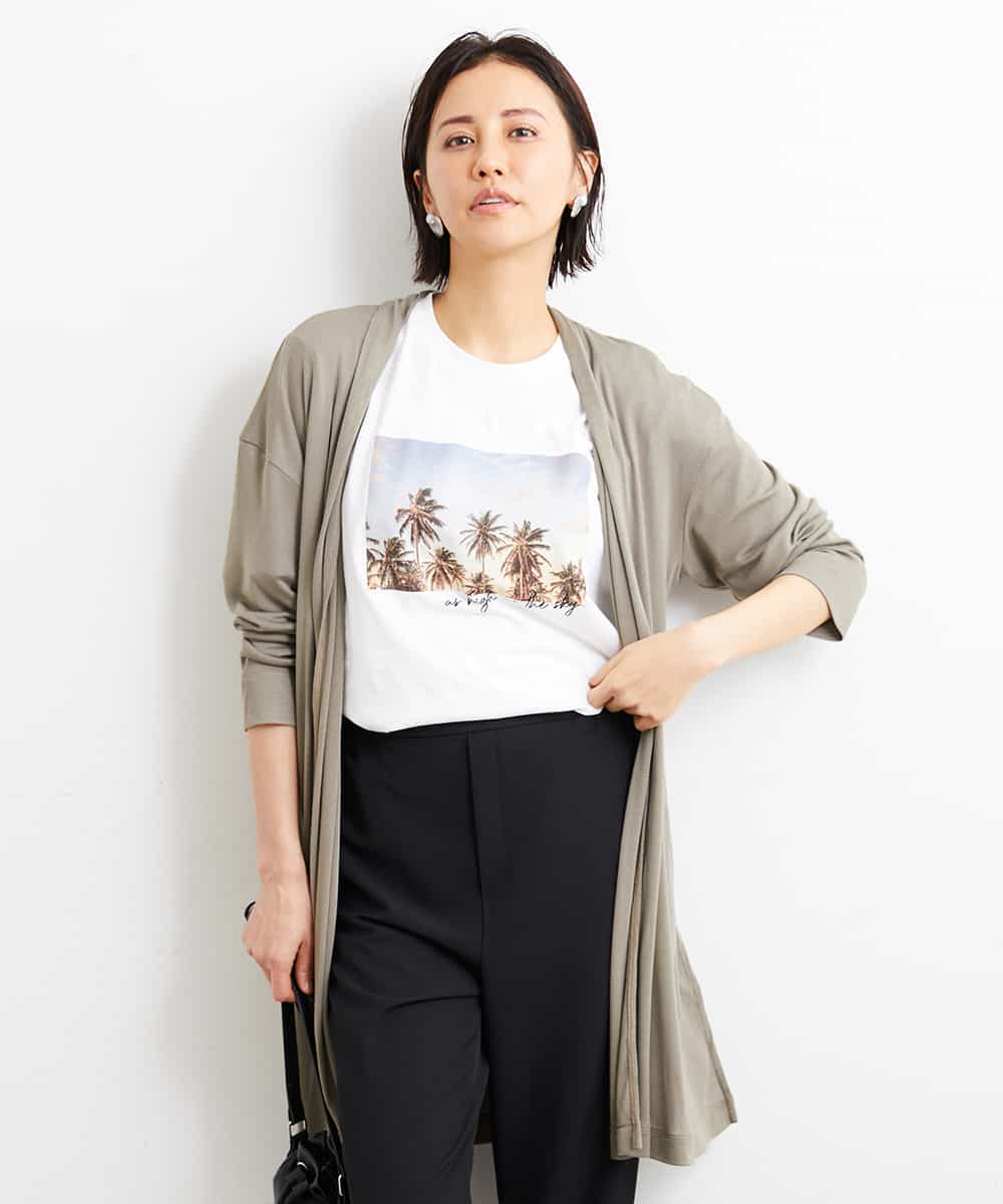 FMCGS01180 MICHEL KLEIN(ミッシェルクラン) [軽めの羽織として]サイドスリットフライスロングカーディガン ブラック(94)