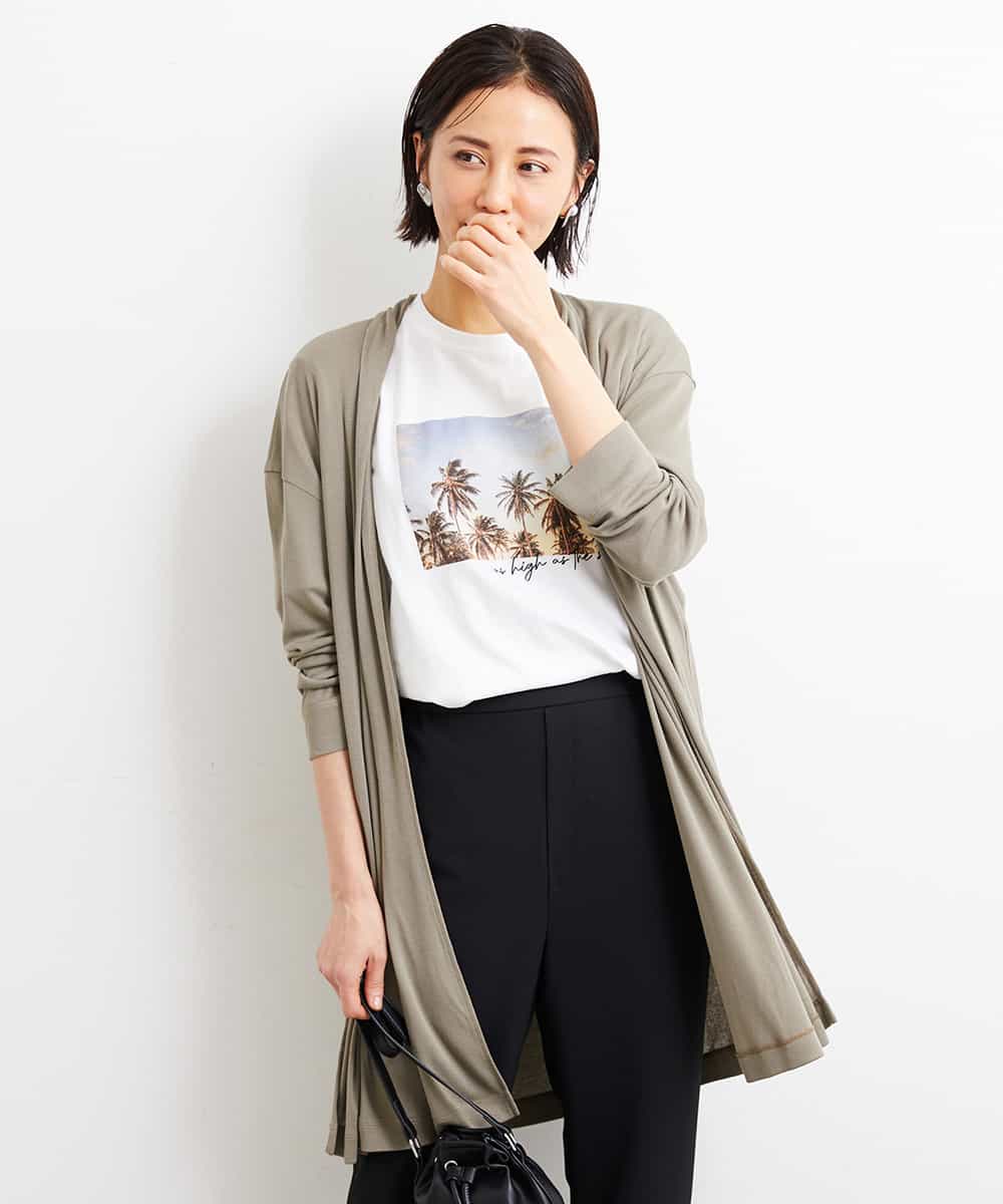 軽めの羽織として]サイドスリットフライスロングカーディガン