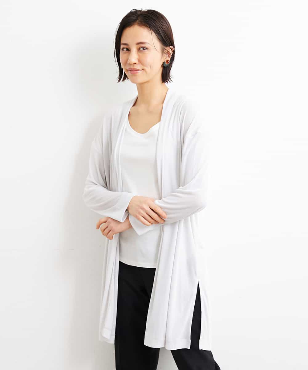FMCGS01180 MICHEL KLEIN(ミッシェルクラン) [軽めの羽織として]サイドスリットフライスロングカーディガン ブラック(94)