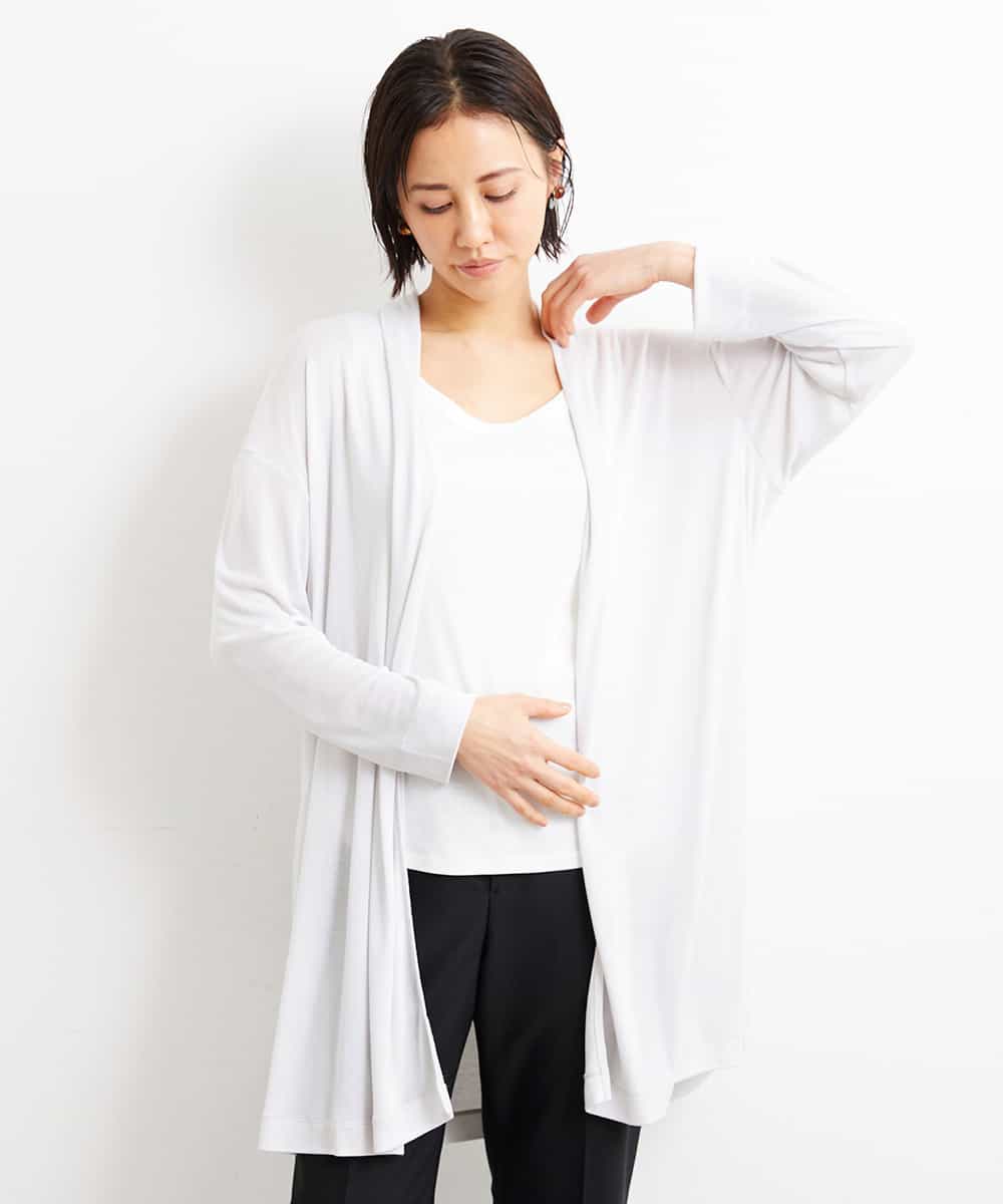 FMCGS01180 MICHEL KLEIN(ミッシェルクラン) [軽めの羽織として]サイドスリットフライスロングカーディガン ブラック(94)