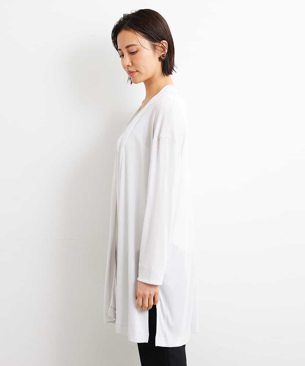 FMCGS01180 MICHEL KLEIN(ミッシェルクラン) [軽めの羽織として]サイドスリットフライスロングカーディガン ブラック(94)