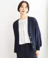 FMCJD31190 MICHEL KLEIN(ミッシェルクラン) 布帛ドッキングVネックカーディガン パープル