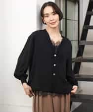 FMCJD31190 MICHEL KLEIN(ミッシェルクラン) 布帛ドッキングVネックカーディガン パープル