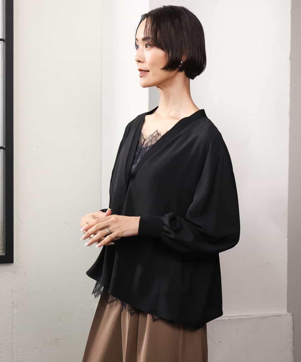 FMCJD31190 MICHEL KLEIN(ミッシェルクラン) 布帛ドッキングVネックカーディガン パープル