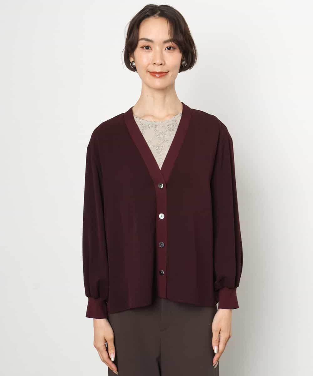 FMCJD31190 MICHEL KLEIN(ミッシェルクラン) 布帛ドッキングVネックカーディガン パープル