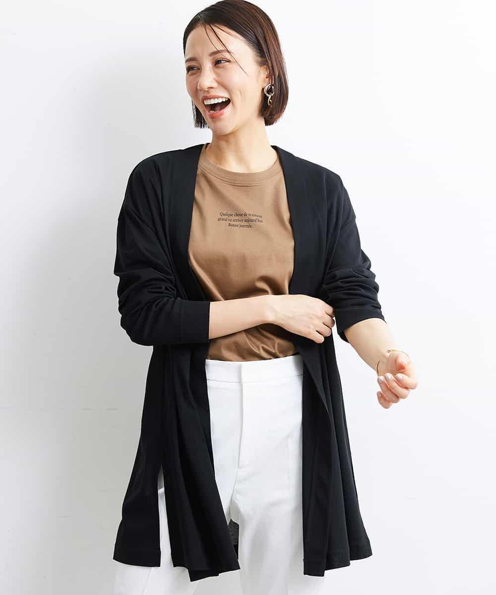 FMCJS02180 MICHEL KLEIN(ミッシェルクラン) [接触冷感]フライスロングカーディガン ブラック(94)